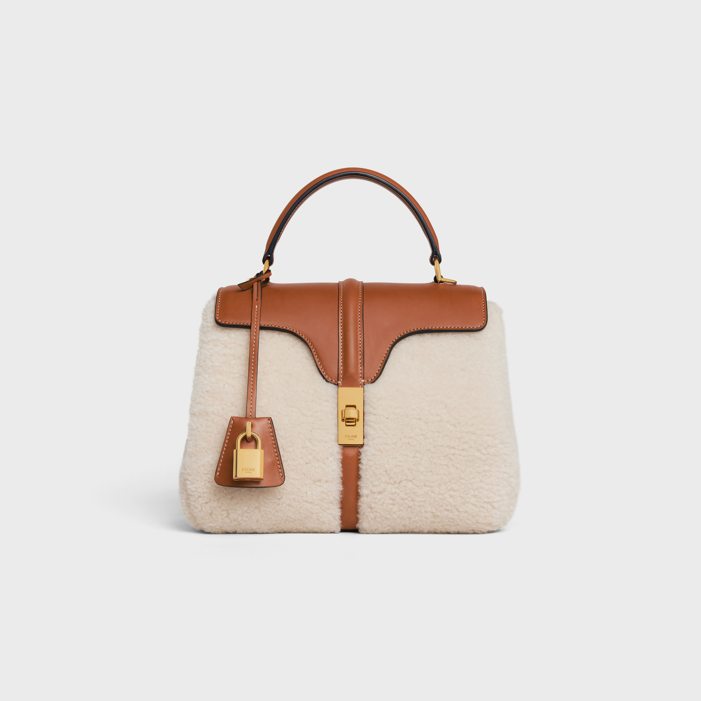 CELINE Small 16 Bag in SHEARLING AND natural CALFSKIN 112383ESB.02NT