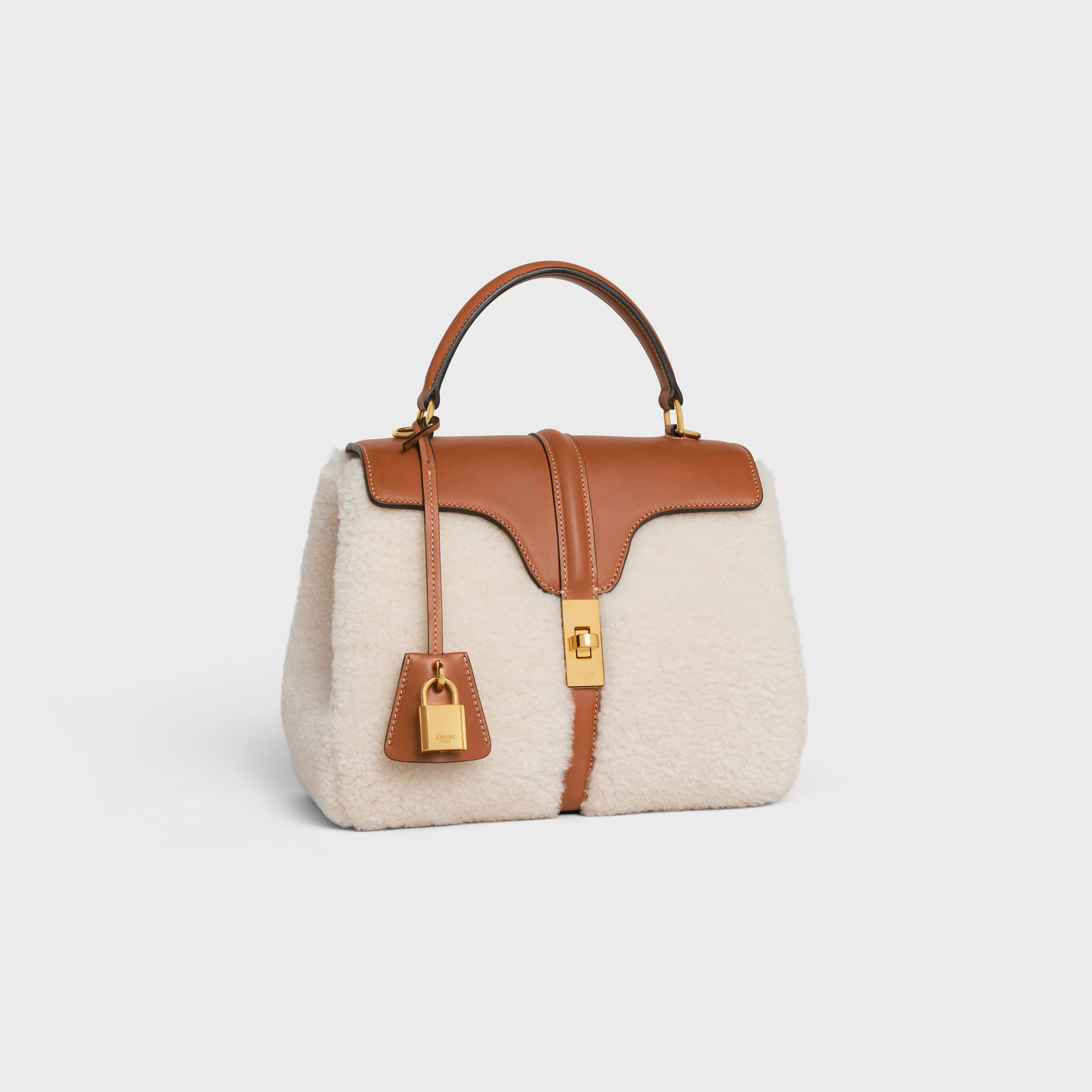 CELINE Small 16 Bag in SHEARLING AND natural CALFSKIN 112383ESB.02NT