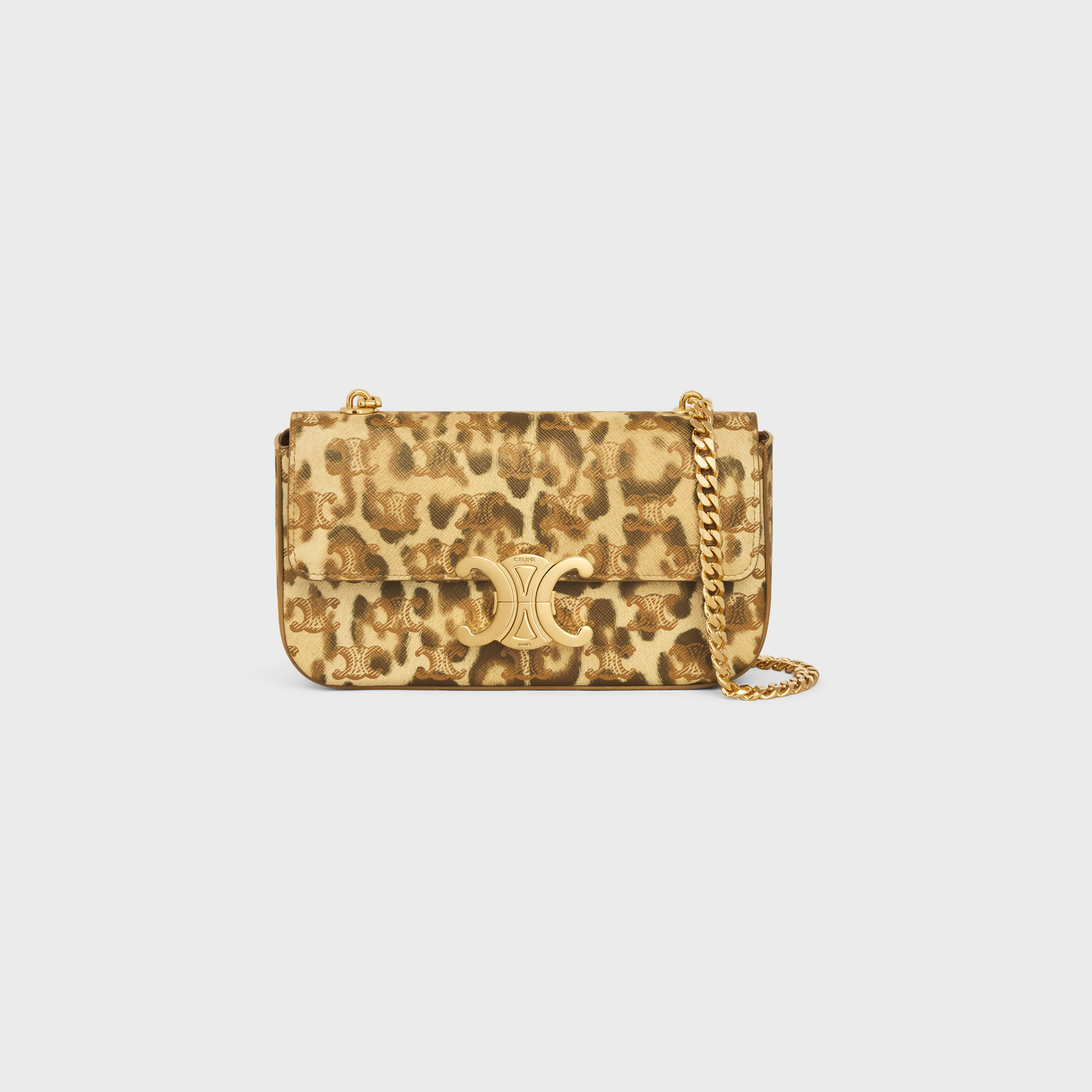 CELINE CHAIN SHOULDER BAG CLAUDE in Triomphe Canvas with leopard print 115202FP3.19LE