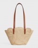 CELINE CELINE CLASSIC PANIER SMALL BRAIDED TRIOMPHE in RAFFIA and CALFSKIN 117022FWB.04LU