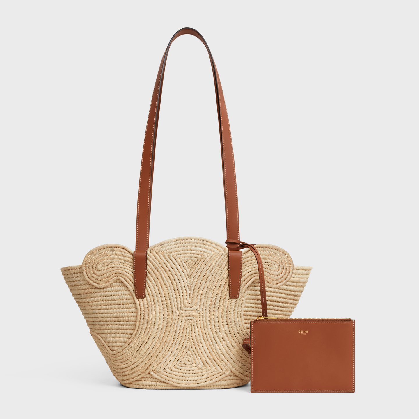 CELINE CELINE CLASSIC PANIER SMALL BRAIDED TRIOMPHE in RAFFIA and CALFSKIN 117022FWB.04LU