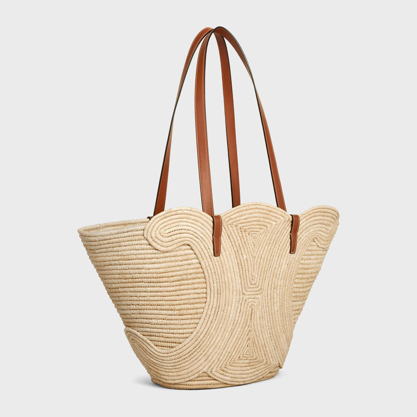 CELINE CELINE CLASSIC PANIER MEDIUM BRAIDED TRIOMPHE in RAFFIA and CALFSKIN 116982FWB.04LU