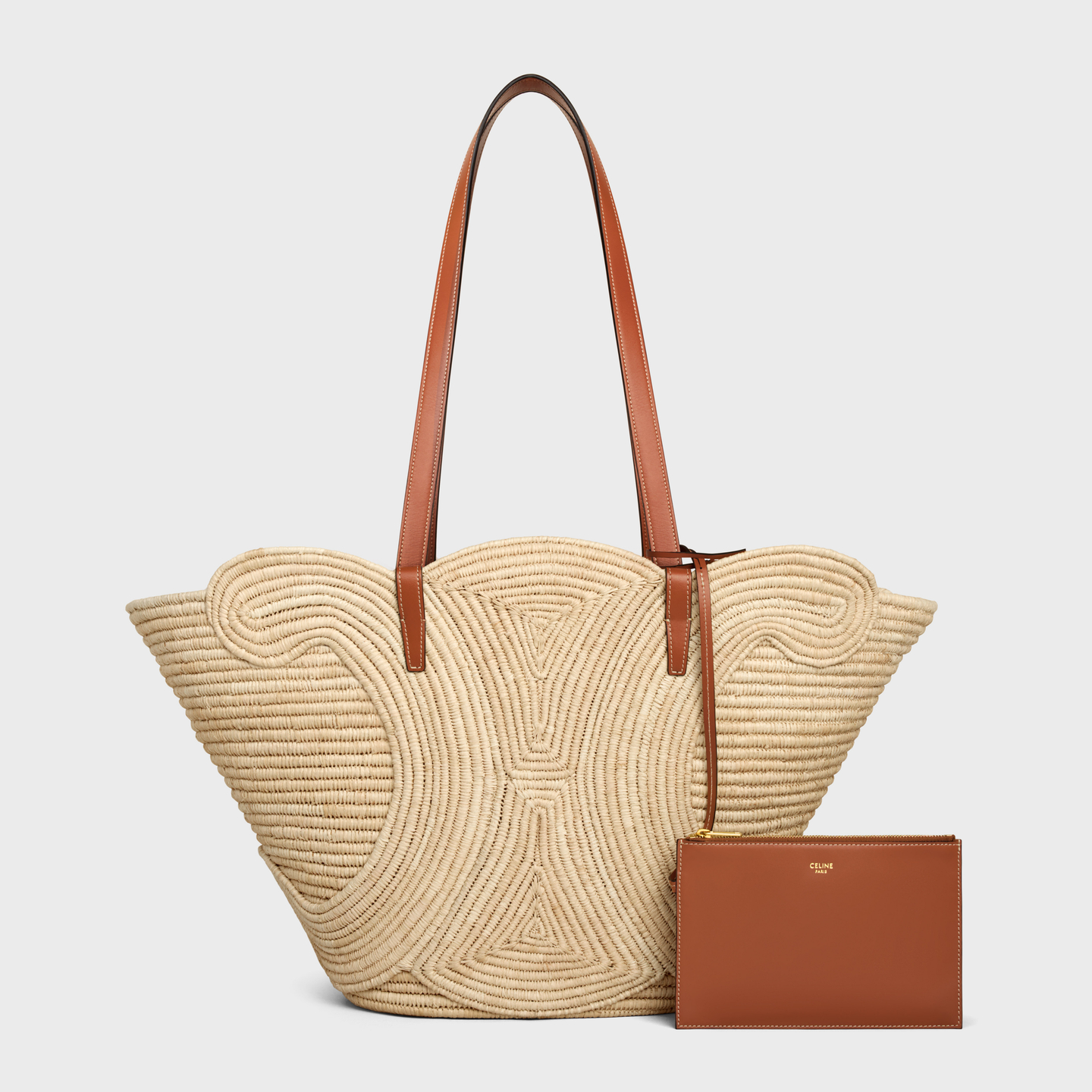 CELINE CELINE CLASSIC PANIER MEDIUM BRAIDED TRIOMPHE in RAFFIA and CALFSKIN 116982FWB.04LU