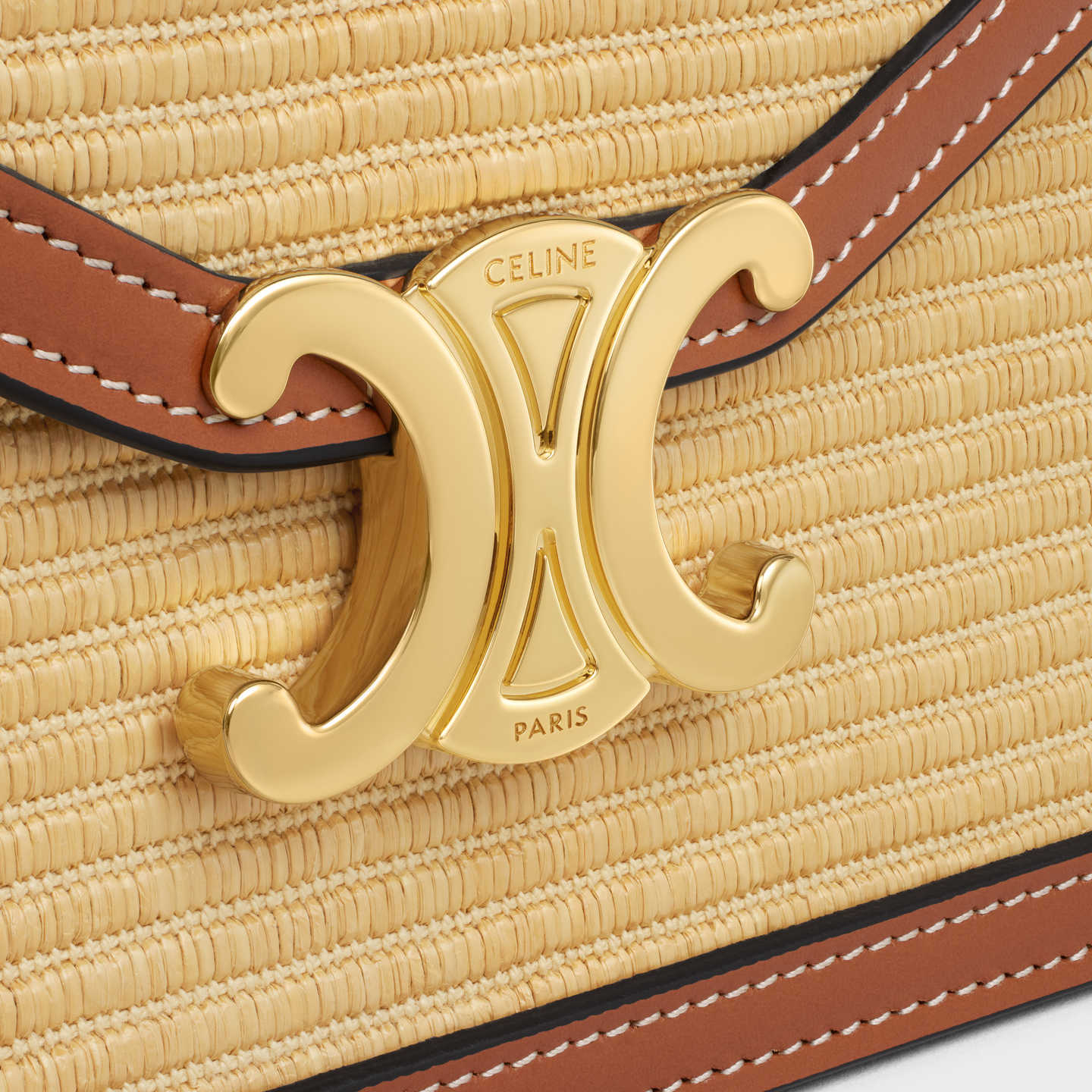 CELINE WALLET ON CHAIN MARGO in RAFFIA EFFECT TEXTILE and calfskin 10L462FIU.02NT