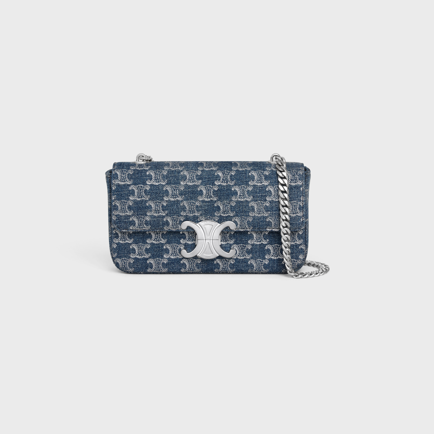 CELINE CHAIN SHOULDER BAG CLAUDE in DENIM WITH TRIOMPHE ALLOVER 115202FLX.05DS