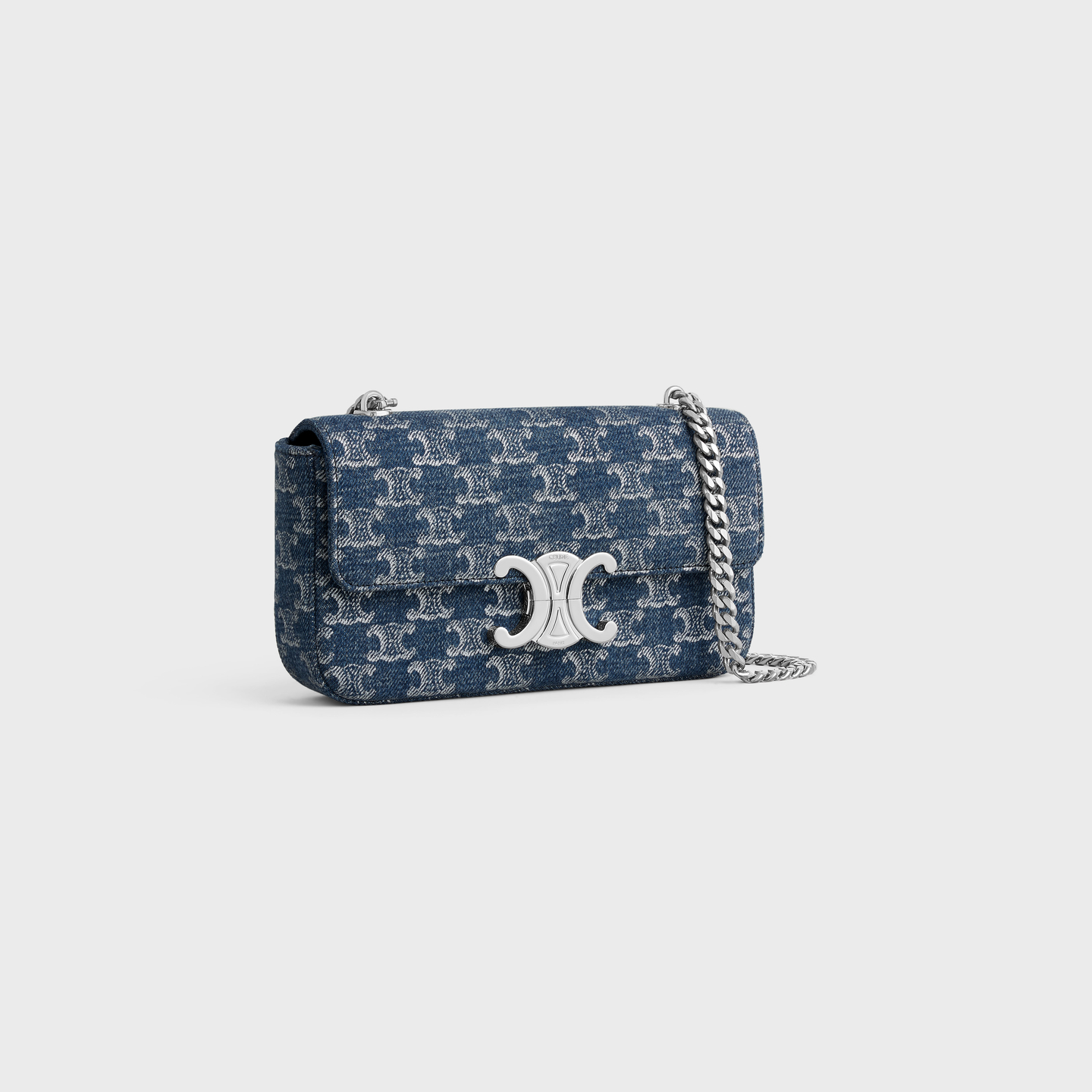 CELINE CHAIN SHOULDER BAG CLAUDE in DENIM WITH TRIOMPHE ALLOVER 115202FLX.05DS