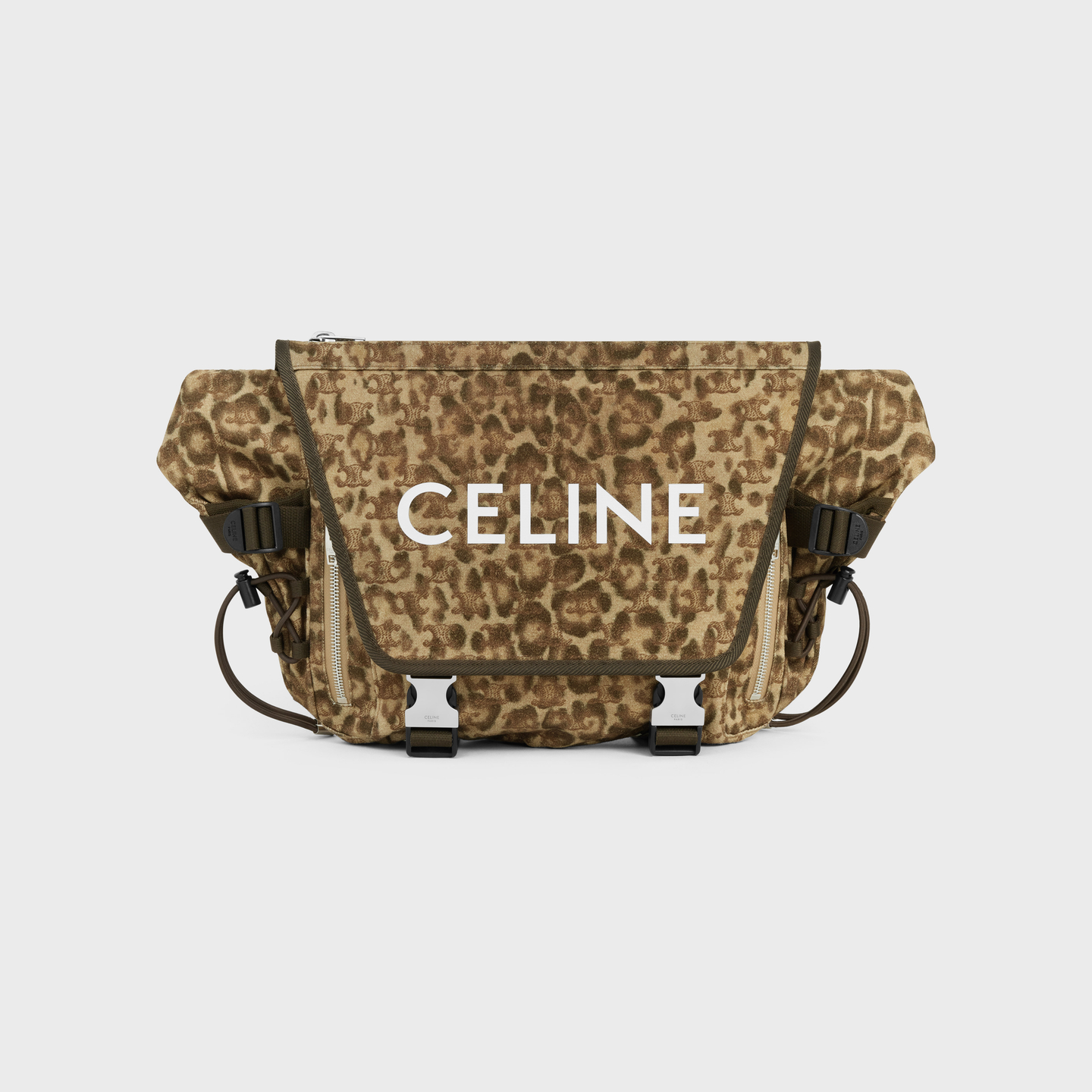 CELINE MEDIUM MESSENGER TREKKING in Textile with triomphe leopard print and Celine print 198692FSH.19LK