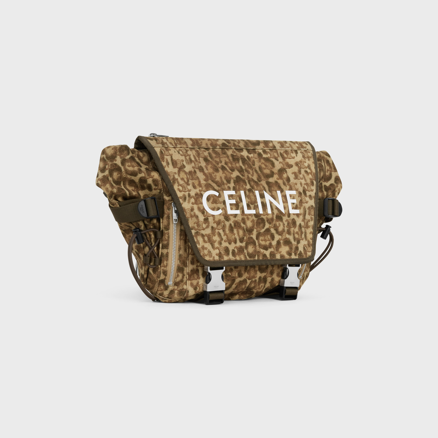 CELINE MEDIUM MESSENGER TREKKING in Textile with triomphe leopard print and Celine print 198692FSH.19LK