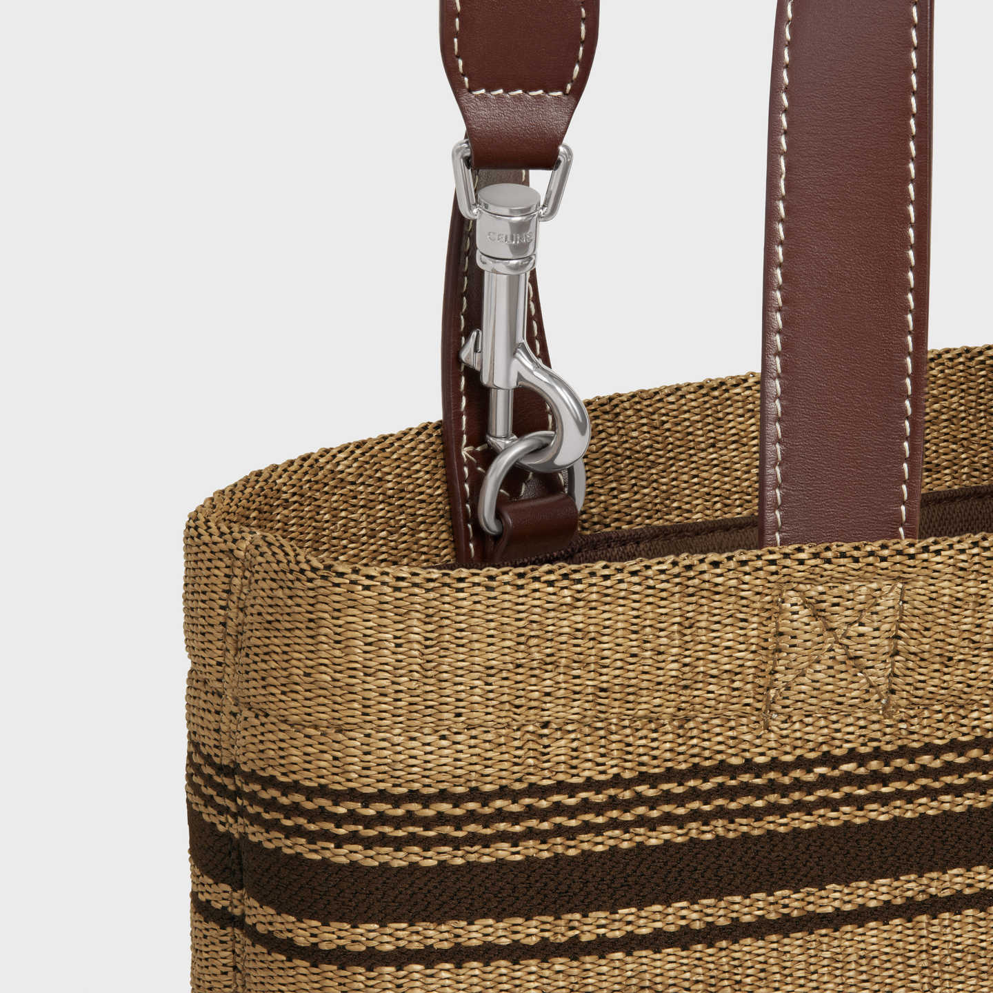 CELINE Mini Cabas in Textile with raffia effect and calfskin 116992FRY.02NU