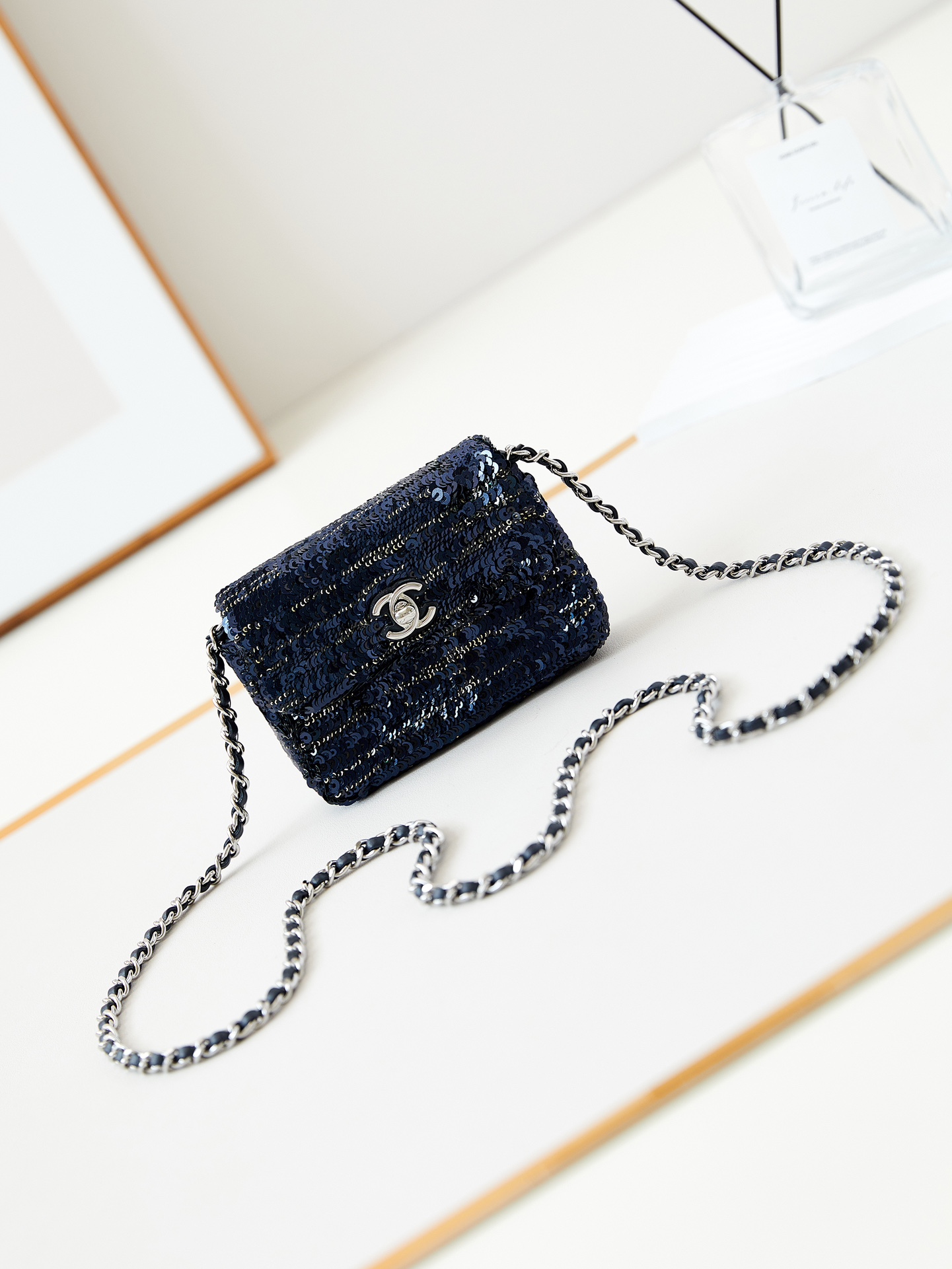 CHANEL 22A Blue Letter Sequins CF Mini AS3268 12cm