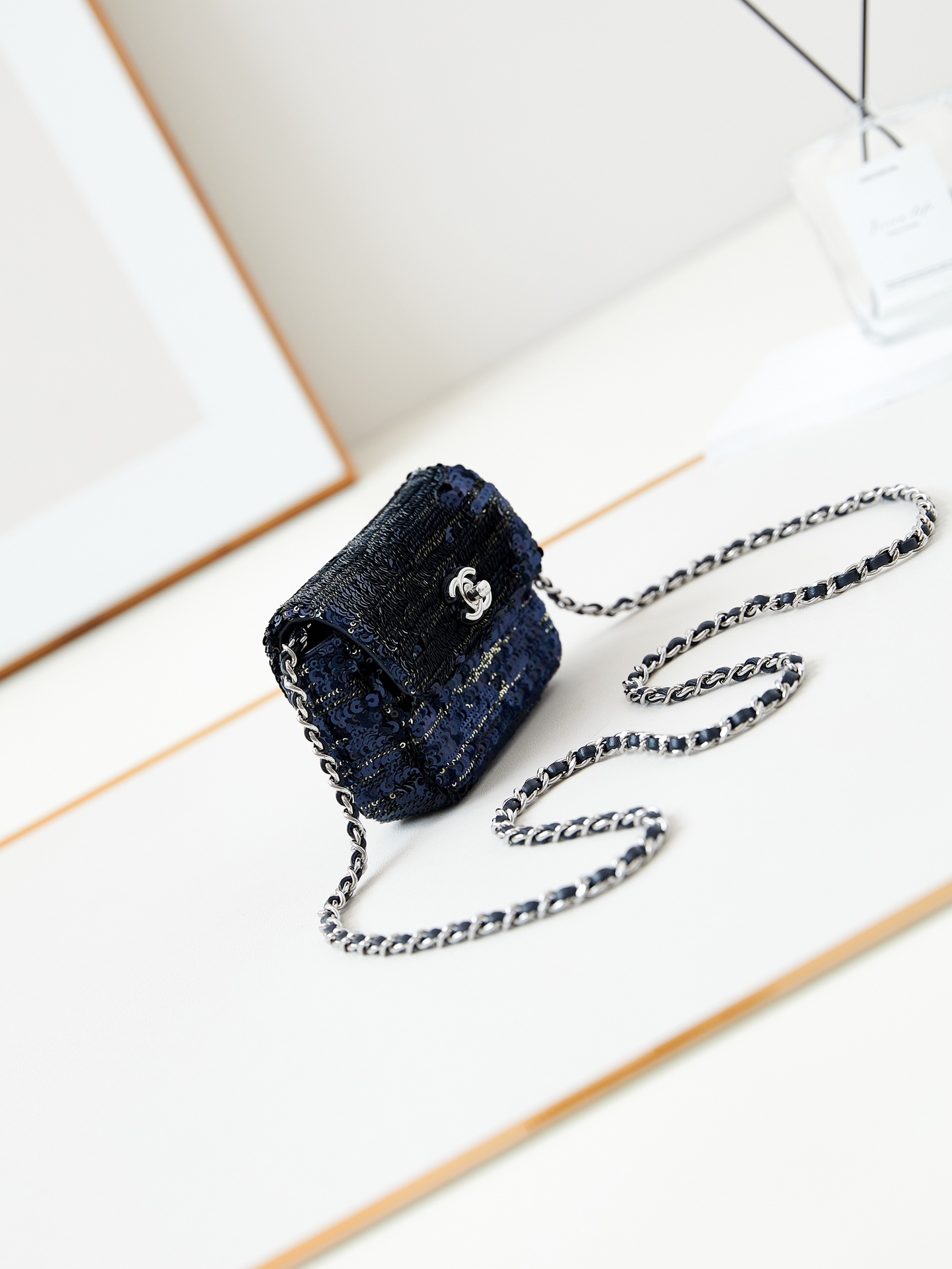 CHANEL 22A Blue Letter Sequins CF Mini AS3268 12cm