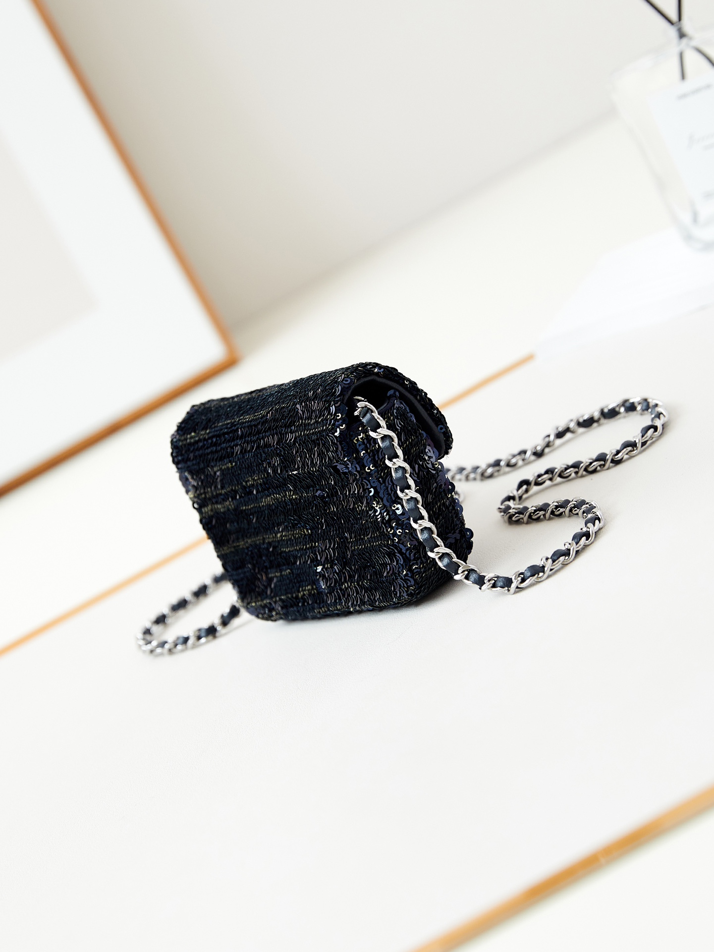 CHANEL 22A Blue Letter Sequins CF Mini AS3268 12cm