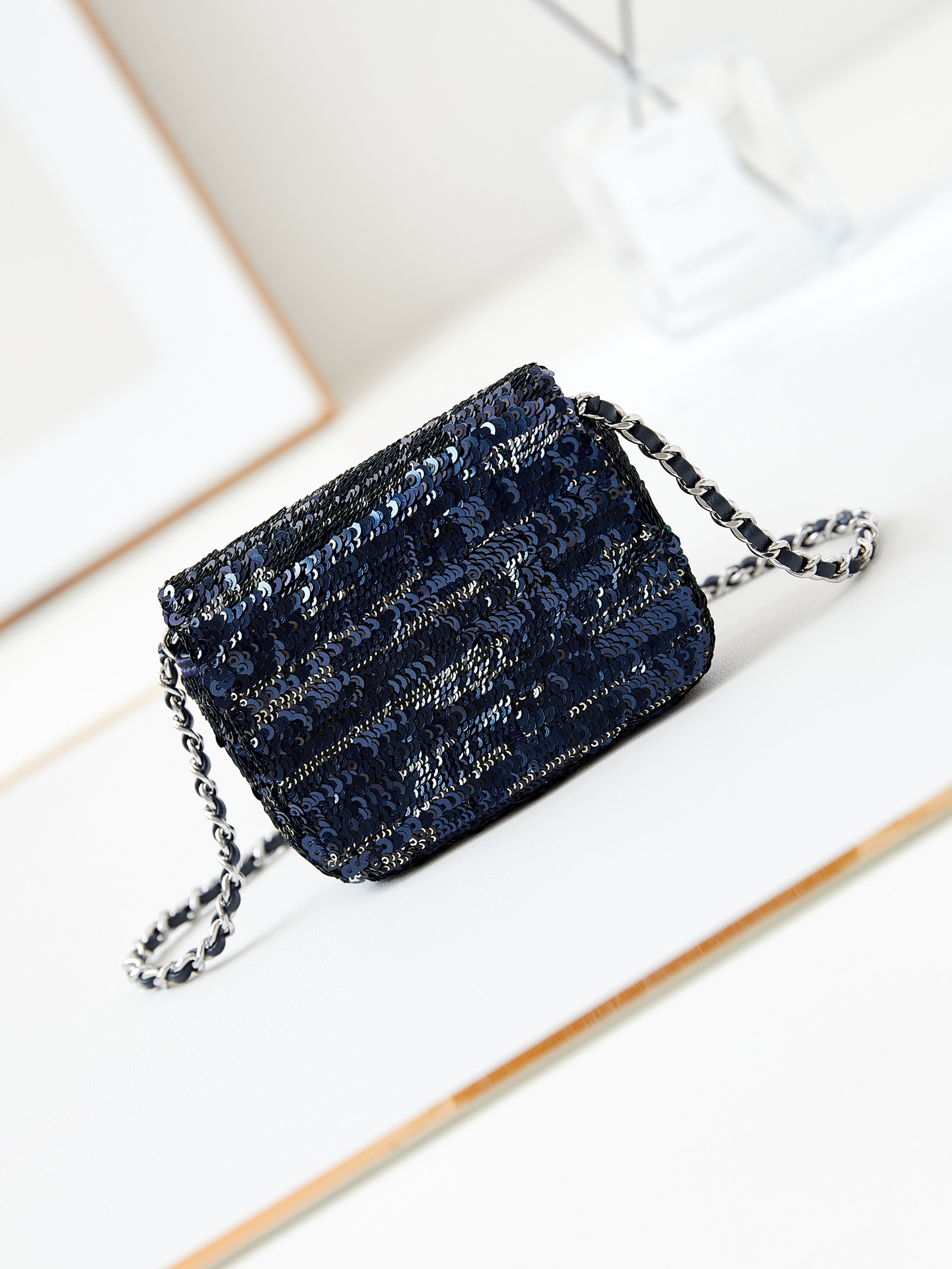 CHANEL 22A Blue Letter Sequins CF Mini AS3268 12cm