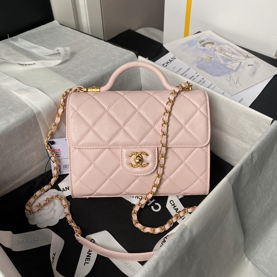 CHANEL Lambskin Pink AS4957 Bag 17x21x8.5cm