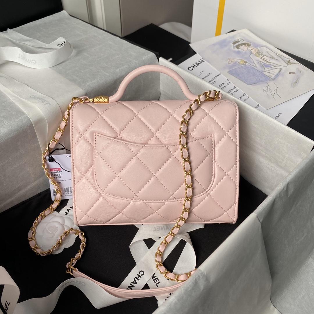 CHANEL Lambskin Pink AS4957 Bag 17x21x8.5cm