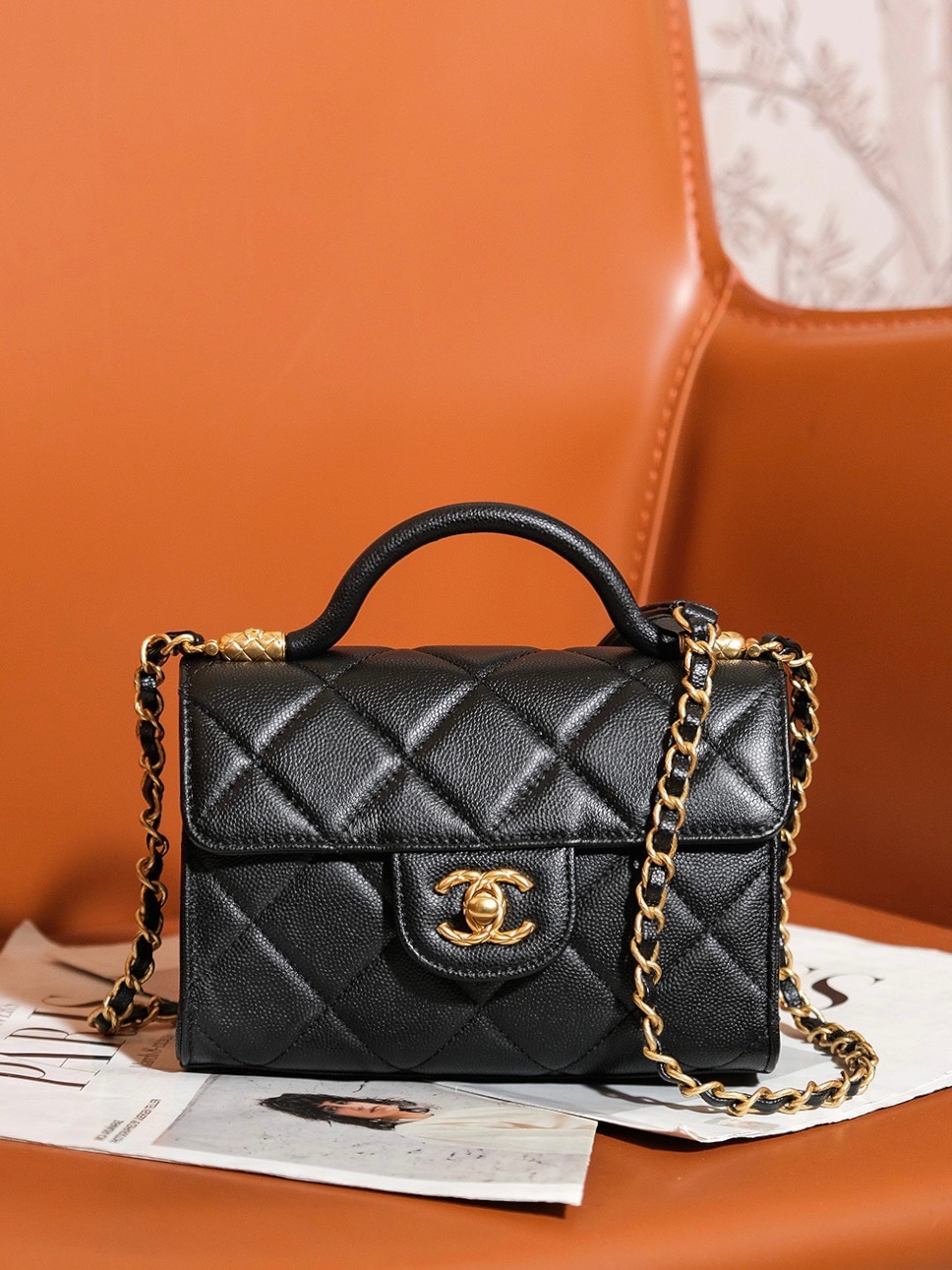 CHANEL Mini Black & Gold Crossbody Bag AS4956 13x18x8cm