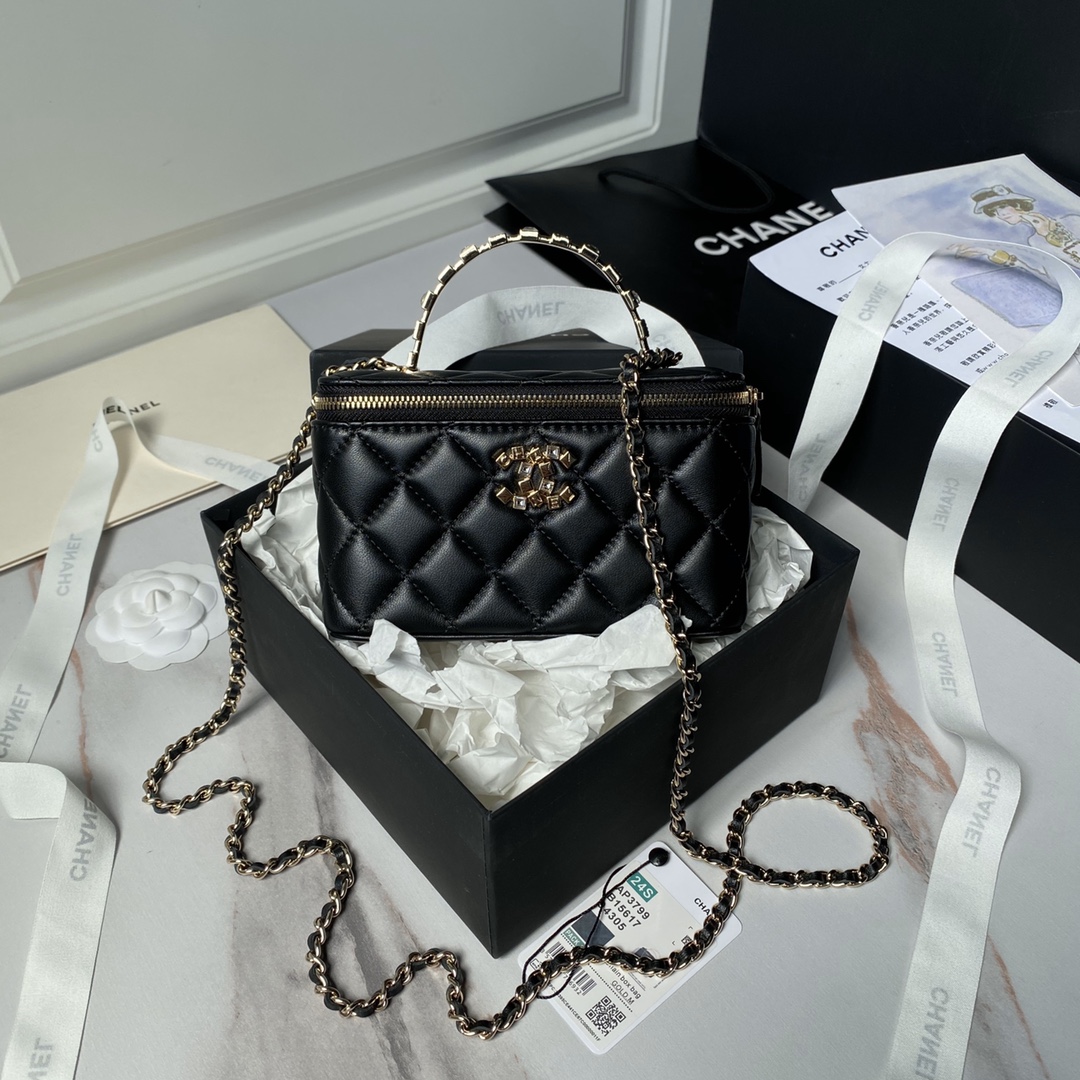 CHANEL Rhinestone Handle Cosmetic Bag AP3799 17cm