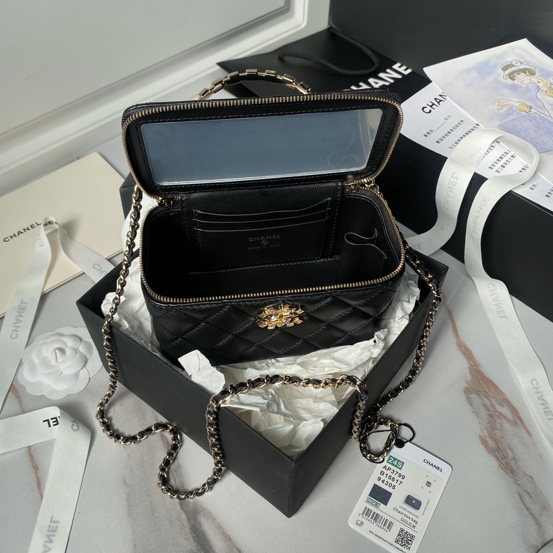 CHANEL Rhinestone Handle Cosmetic Bag AP3799 17cm