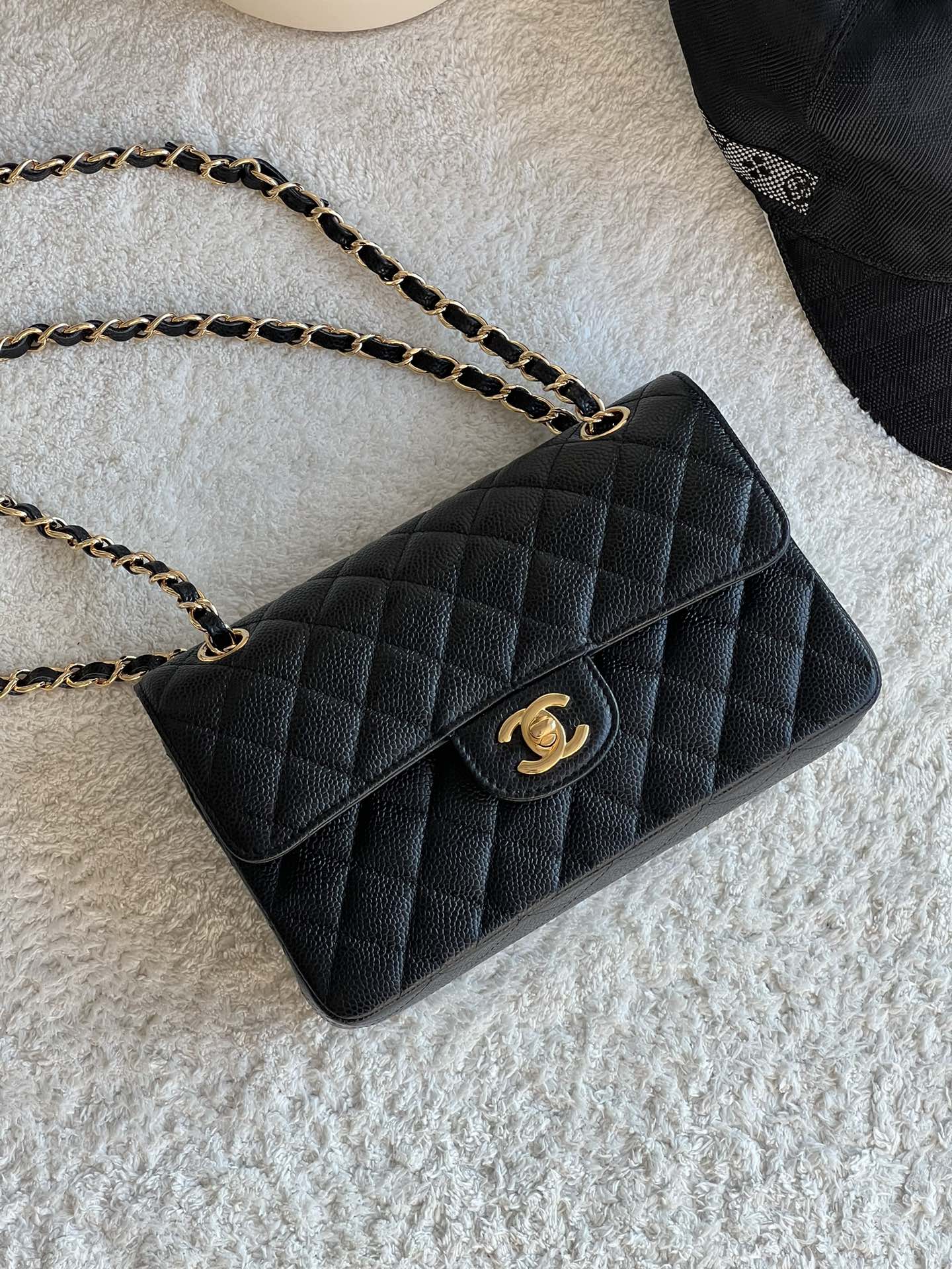 CHANEL 23cm Small Black French Lychee Bag