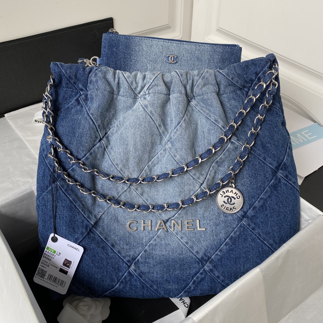 CHANEL 2023S Hot 22 Denim Shopping Bag AS3261 39x42x8cm