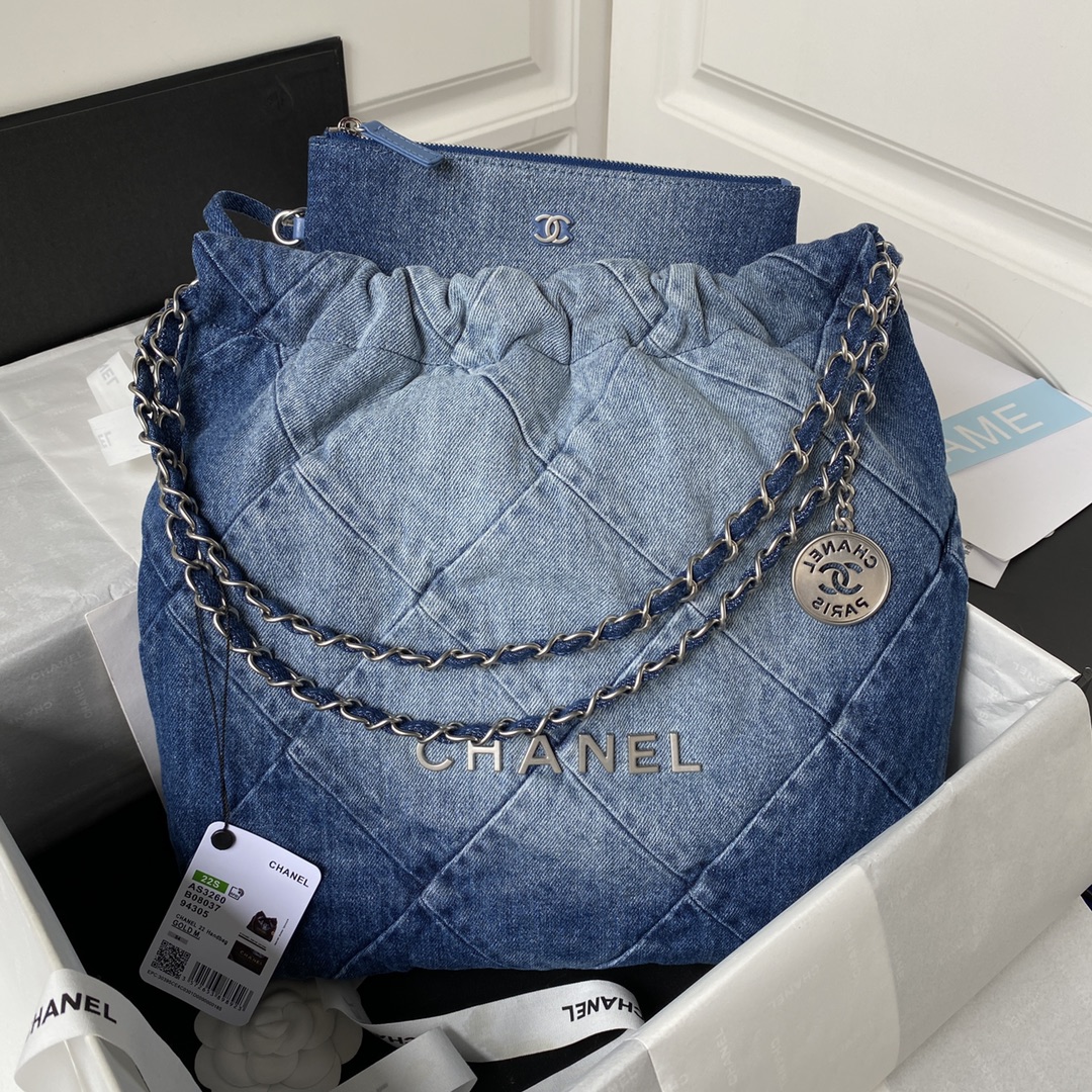 CHANEL 2023S Hot 22 Denim Shopping Bag AS3260 35x37x7cm