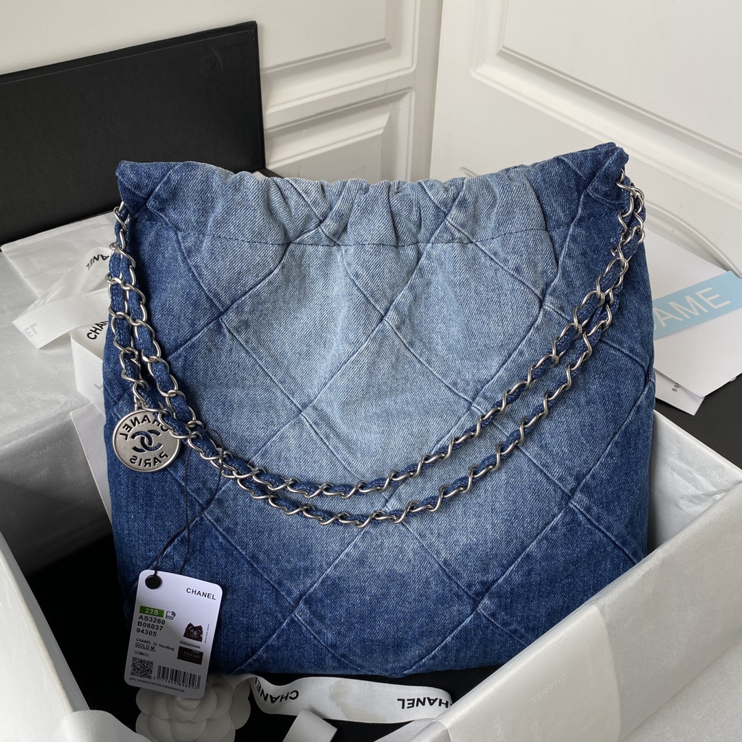 CHANEL 2023S Hot 22 Denim Shopping Bag AS3260 35x37x7cm