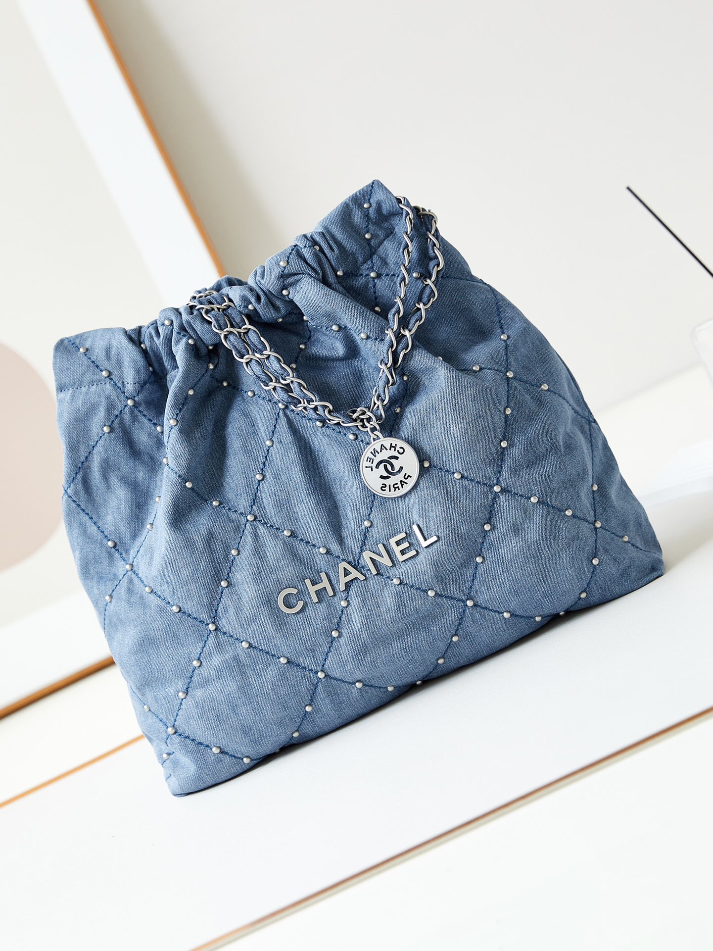 CHANEL 24S Denim Garbage Bag with Staples AS3261 39x42x8cm