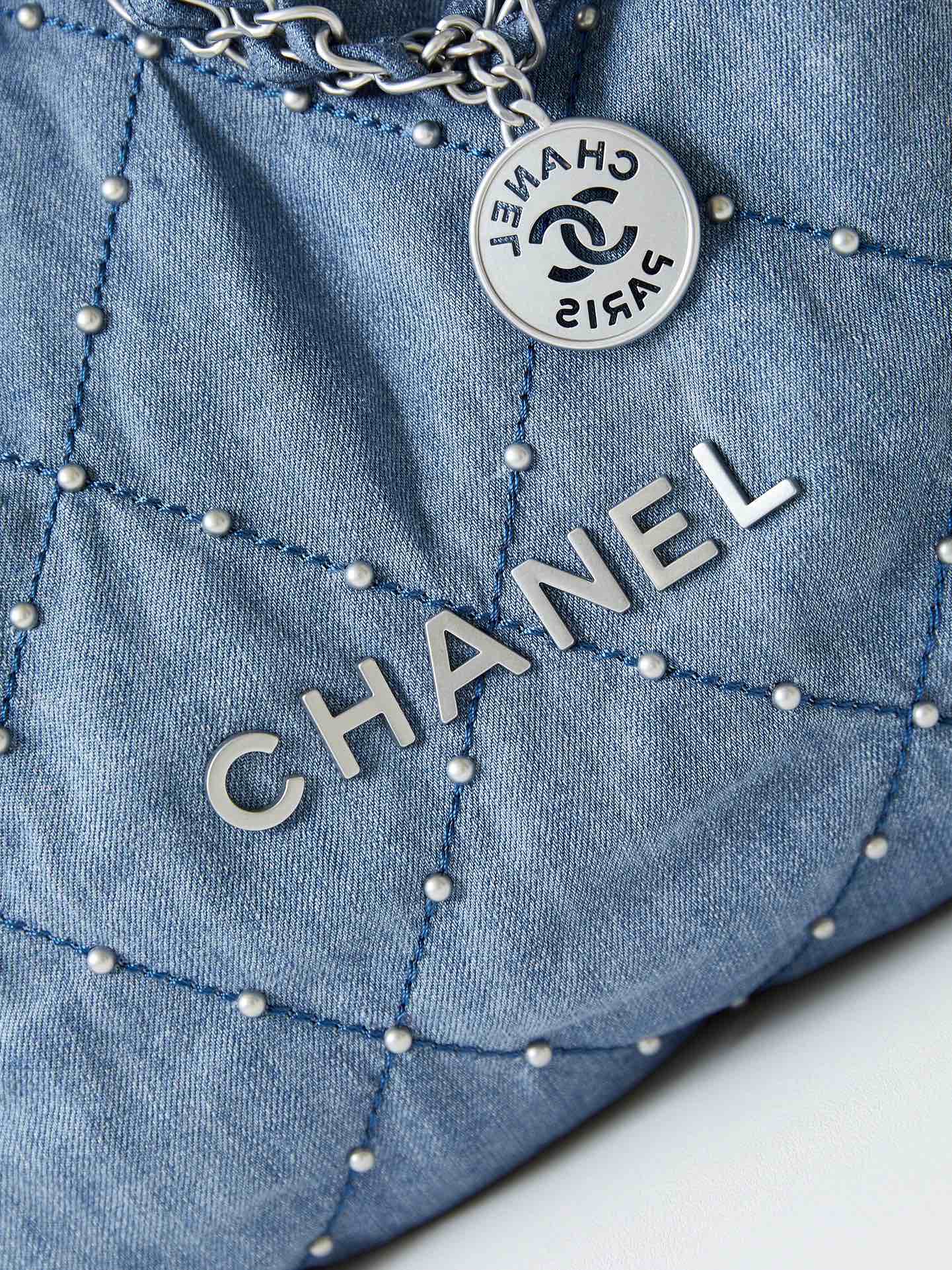 CHANEL 24S Denim Garbage Bag with Staples AS3261 39x42x8cm