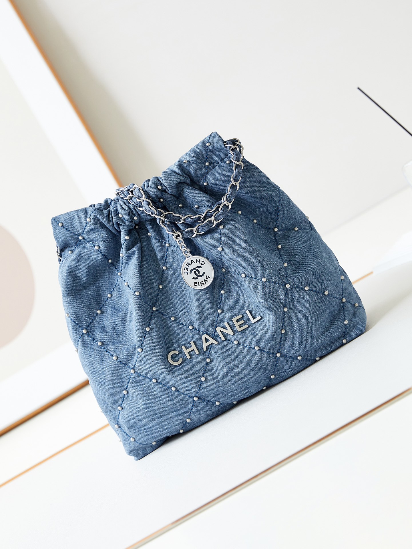 CHANEL 24S Denim Garbage Bag with Staples AS3260 35x37x7cm