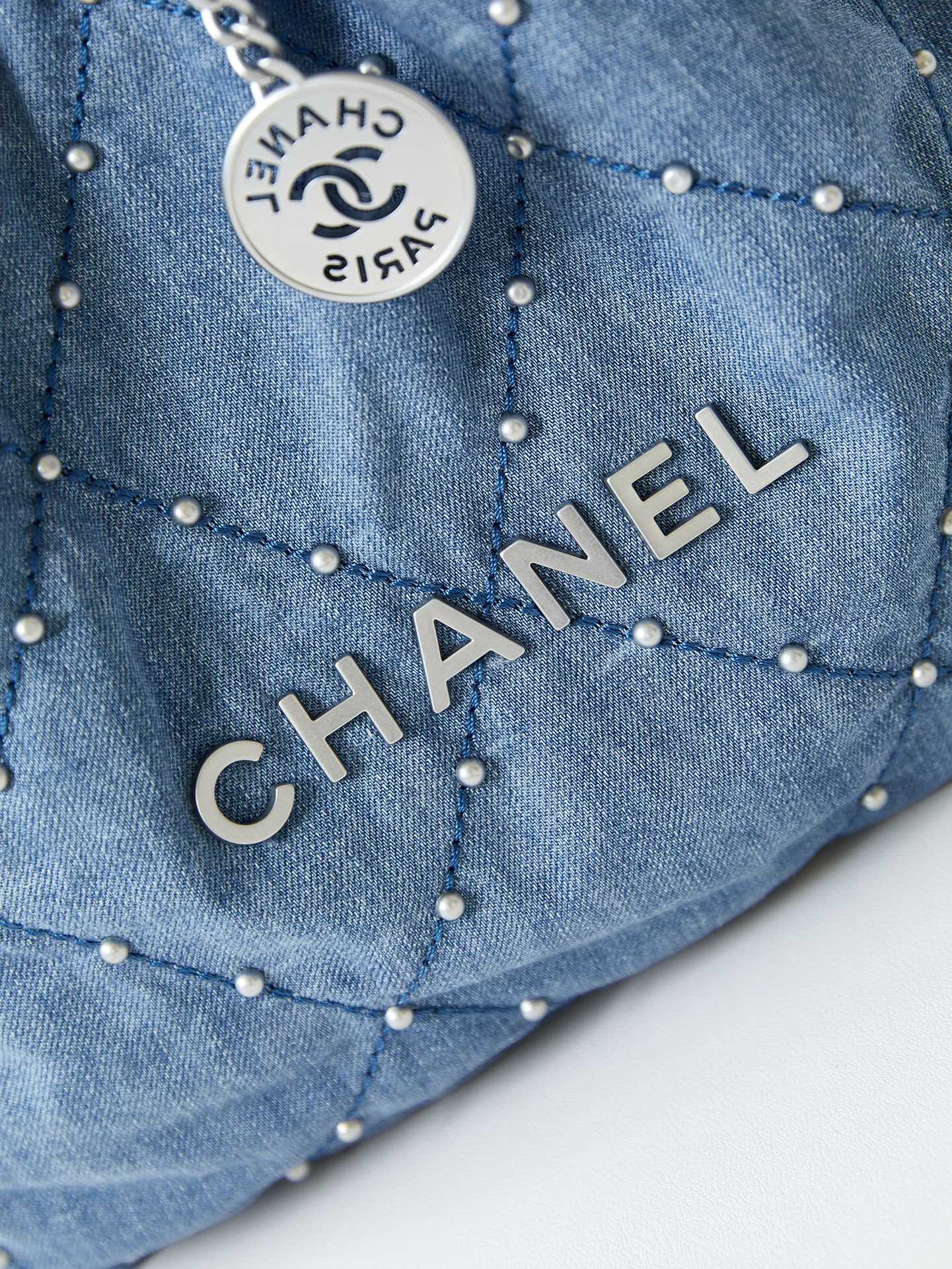 CHANEL 24S Denim Garbage Bag with Staples AS3260 35x37x7cm