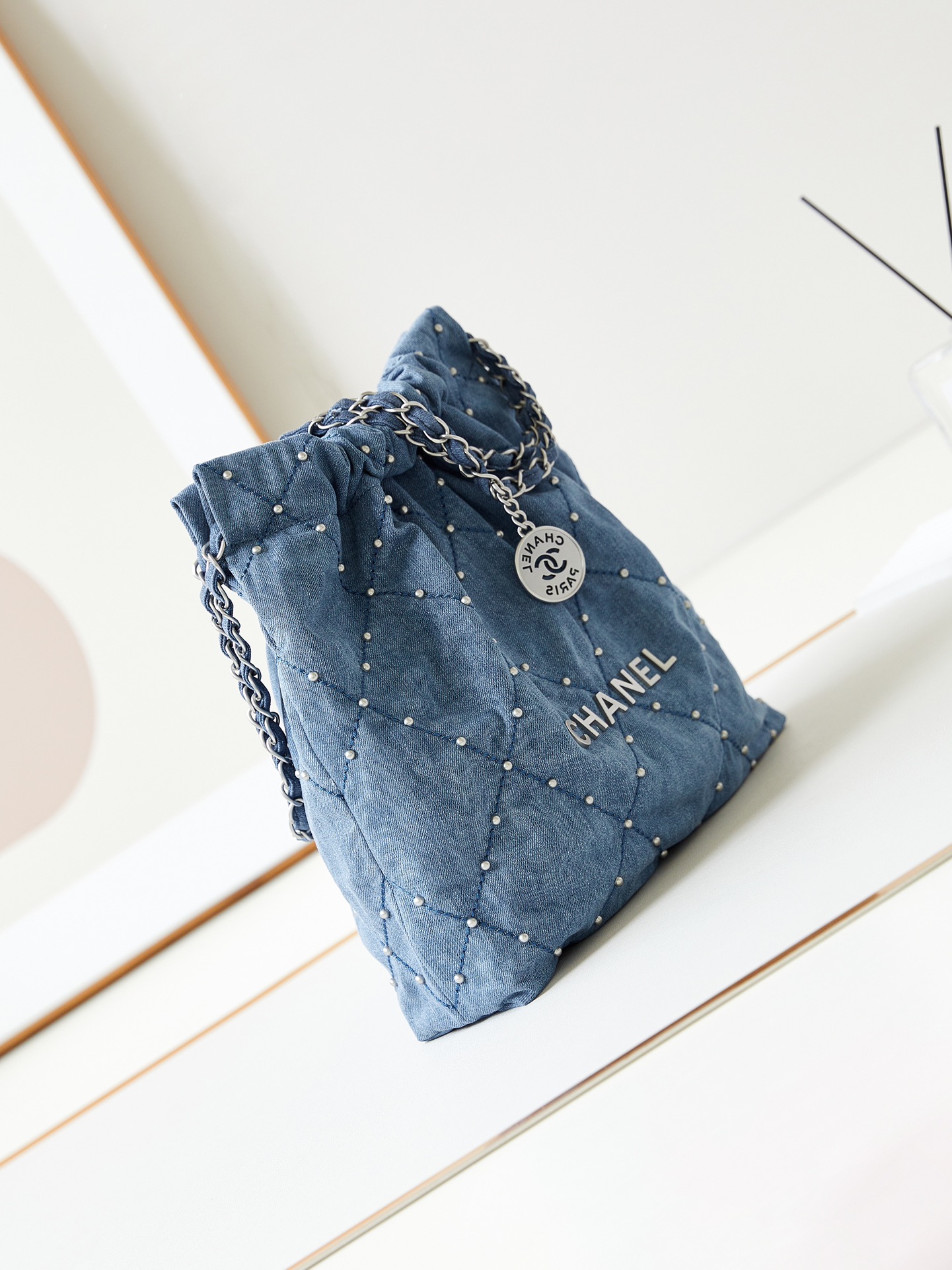 CHANEL 24S Denim Garbage Bag with Staples AS3260 35x37x7cm