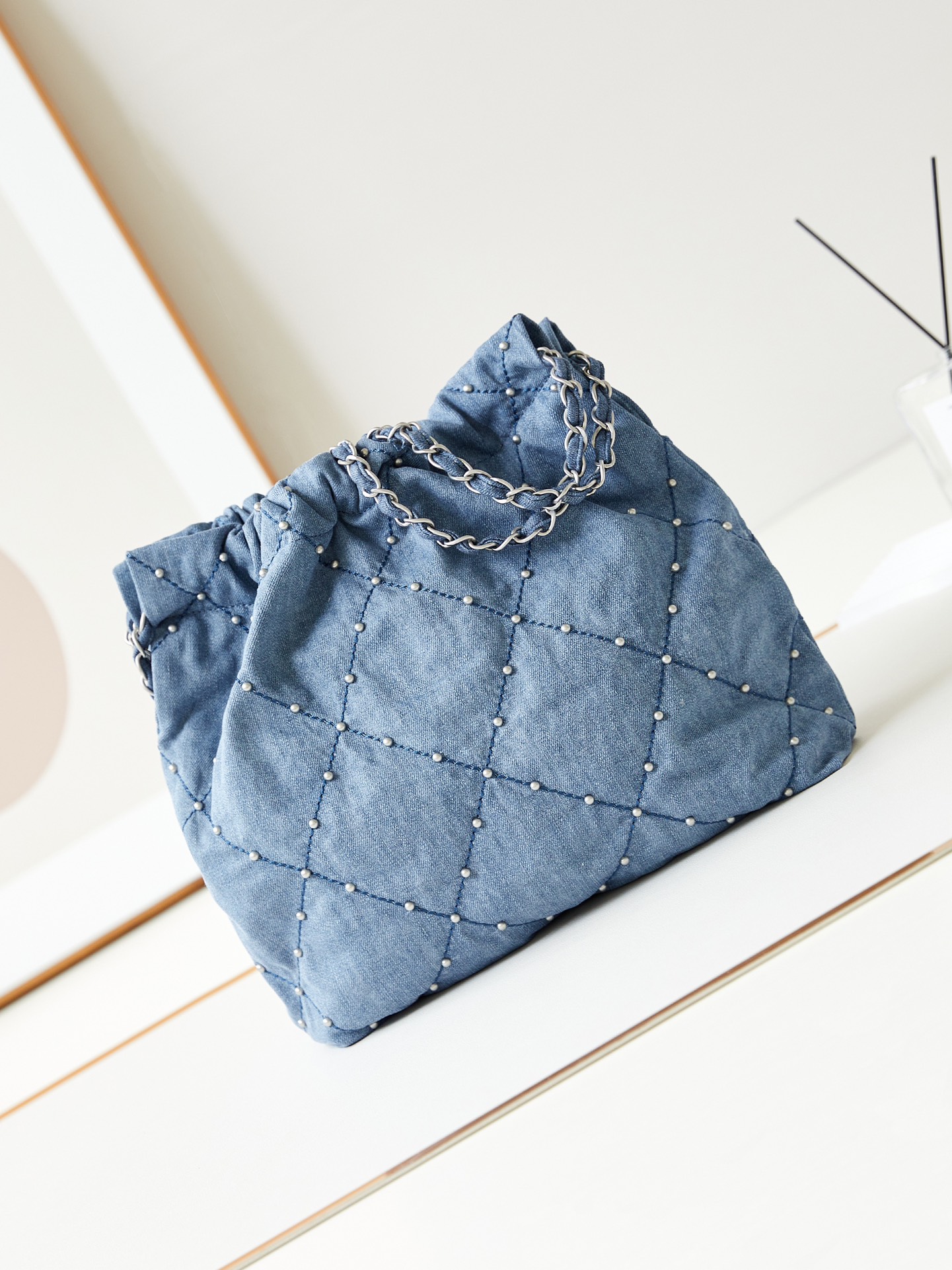 CHANEL 24S Denim Garbage Bag with Staples AS3260 35x37x7cm