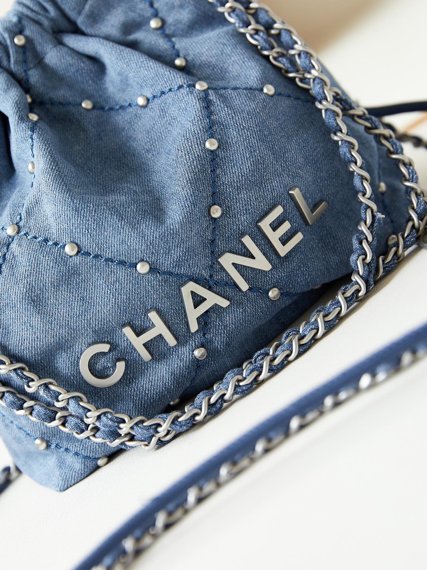 CHANEL 24S Denim Nailing Bag AS3980 20x19x6cm