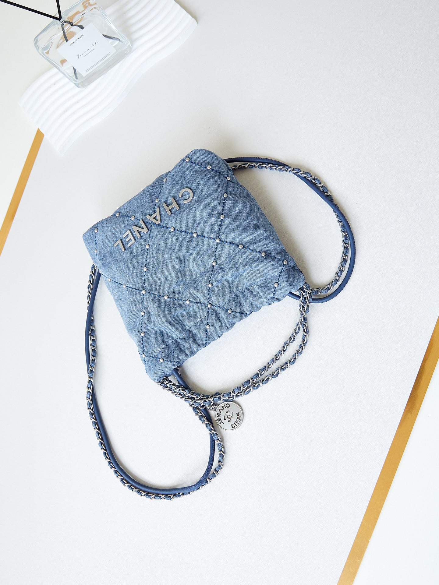 CHANEL 24S Denim Nailing Bag AS3980 20x19x6cm