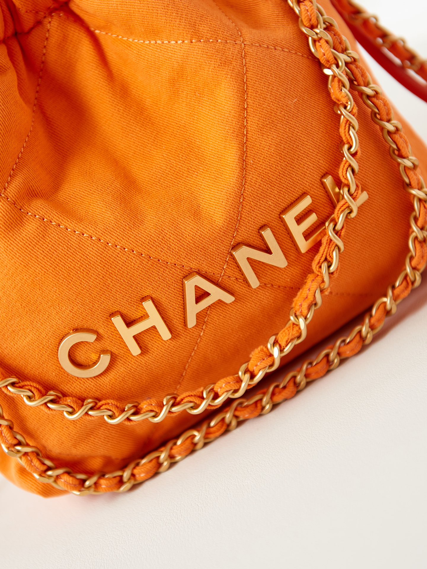 CHANEL 25 Early Spring Orange Canvas Garbage Bag AS3980 20x19x6cm