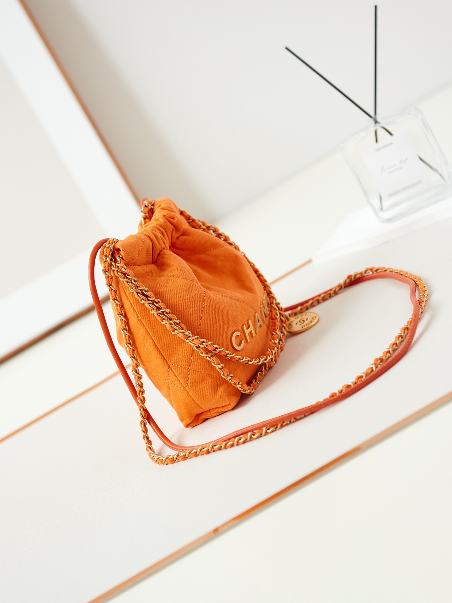 CHANEL 25 Early Spring Orange Canvas Garbage Bag AS3980 20x19x6cm