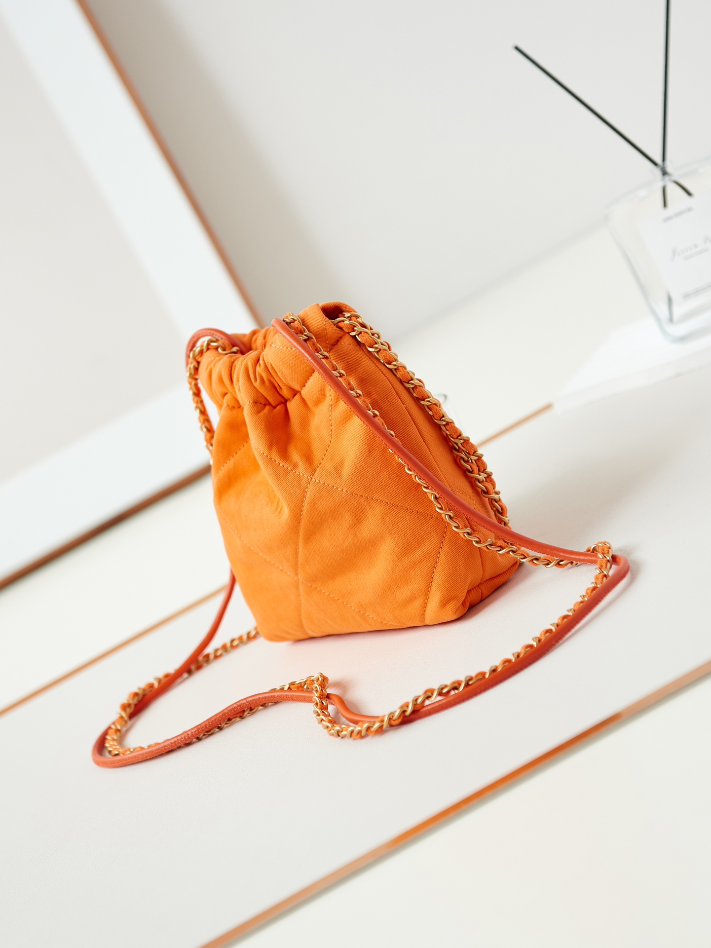 CHANEL 25 Early Spring Orange Canvas Garbage Bag AS3980 20x19x6cm