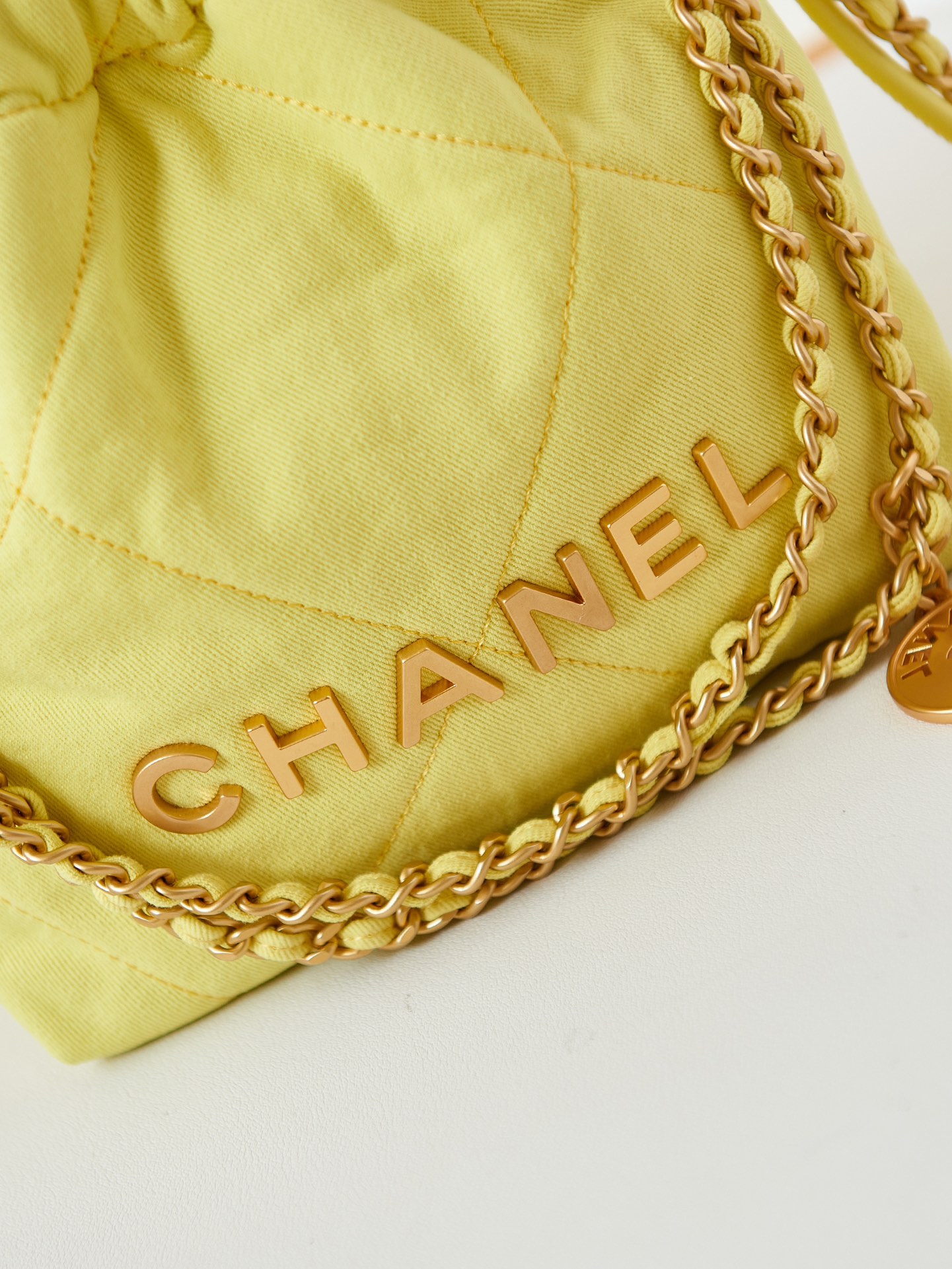 CHANEL 25 Early Spring Yellow Canvas Garbage Bag AS3980 20x19x6cm