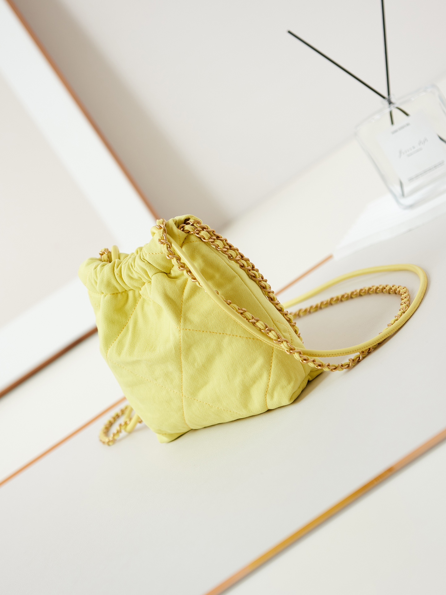 CHANEL 25 Early Spring Yellow Canvas Garbage Bag AS3980 20x19x6cm