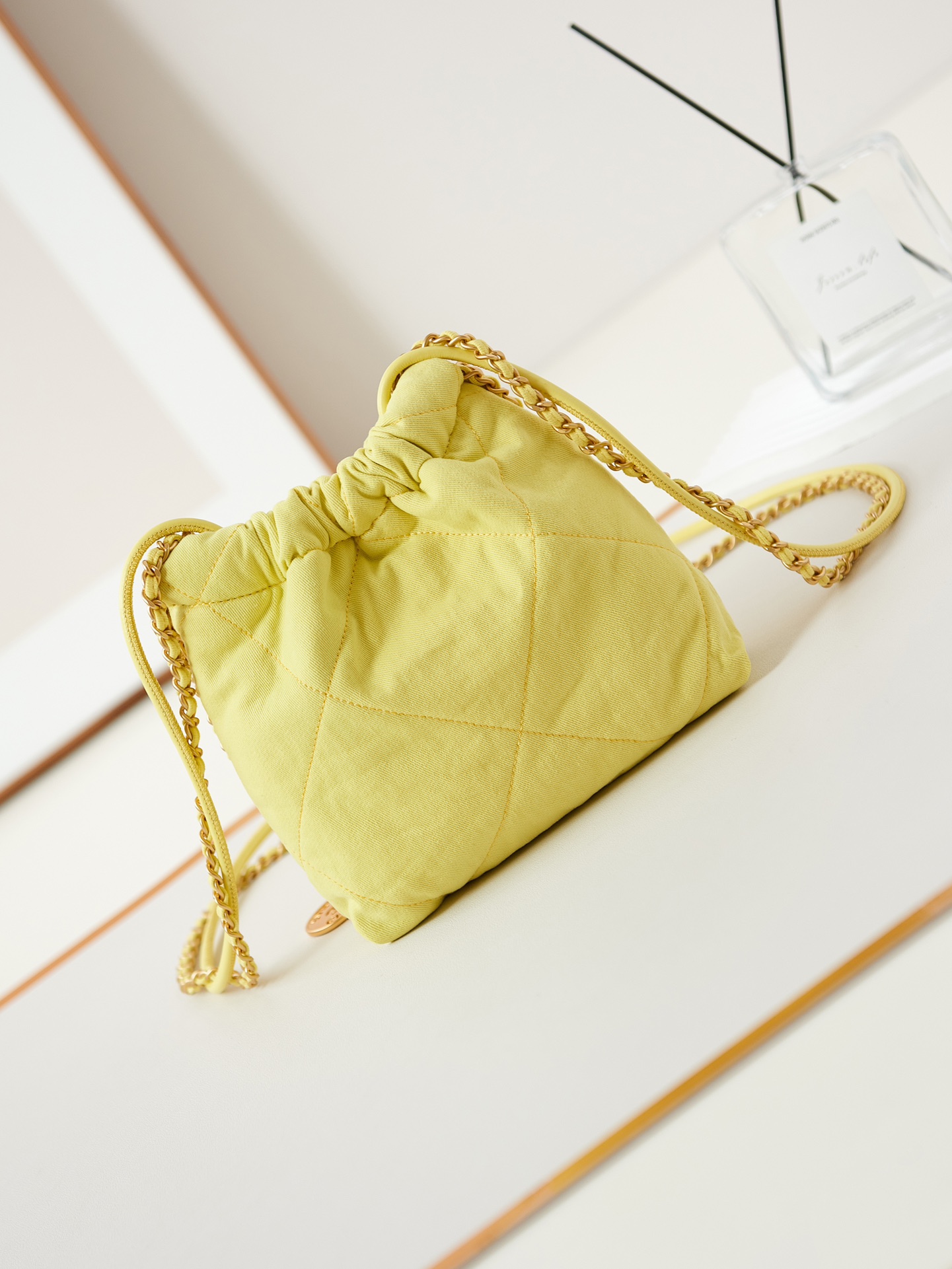 CHANEL 25 Early Spring Yellow Canvas Garbage Bag AS3980 20x19x6cm