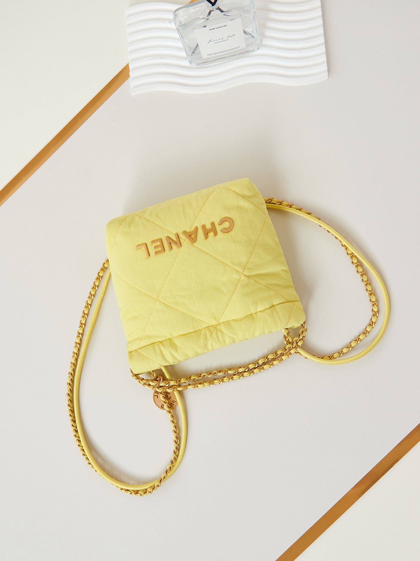 CHANEL 25 Early Spring Yellow Canvas Garbage Bag AS3980 20x19x6cm