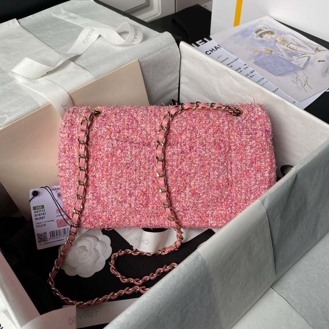 CHANEL 25cm Woolen Pink Cute CF Bag 25cm