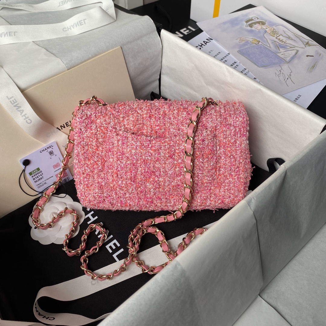 CHANEL 20cm Woolen Pink Cute CF Bag 20cm