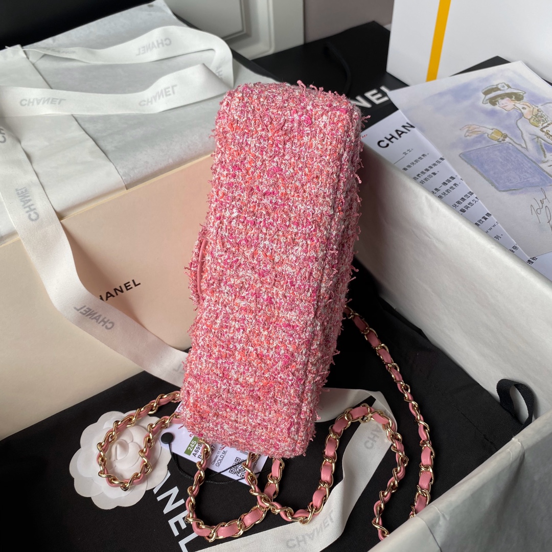 CHANEL 20cm Woolen Pink Cute CF Bag 20cm