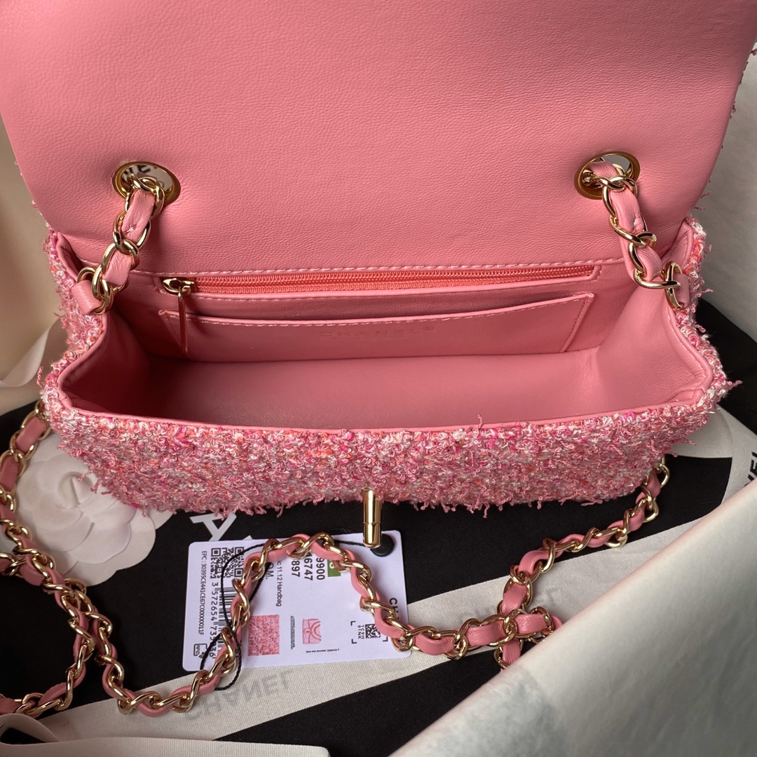 CHANEL 20cm Woolen Pink Cute CF Bag 20cm