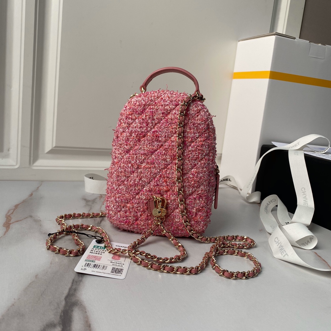 CHANEL 24S Mini Pink Woolen Bag AP3753 18x13x9cm