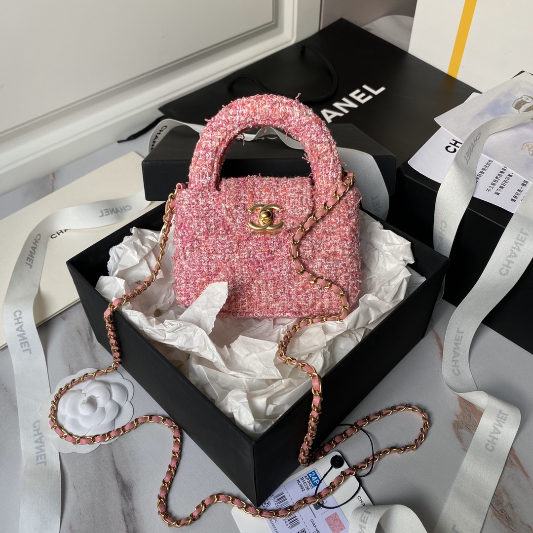 CHANEL 24p Woolen Pink Handbag AP3435 12cm