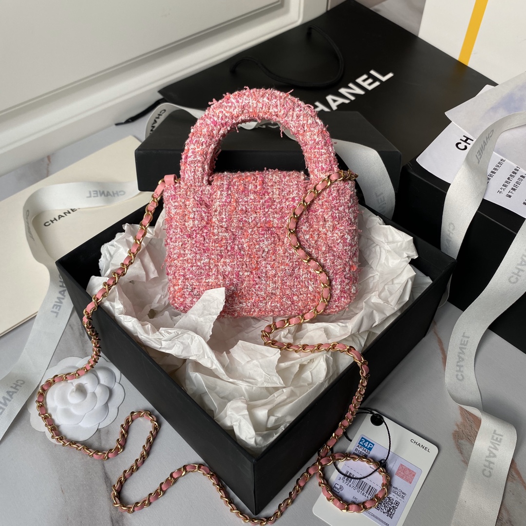 CHANEL 24p Woolen Pink Handbag AP3435 12cm