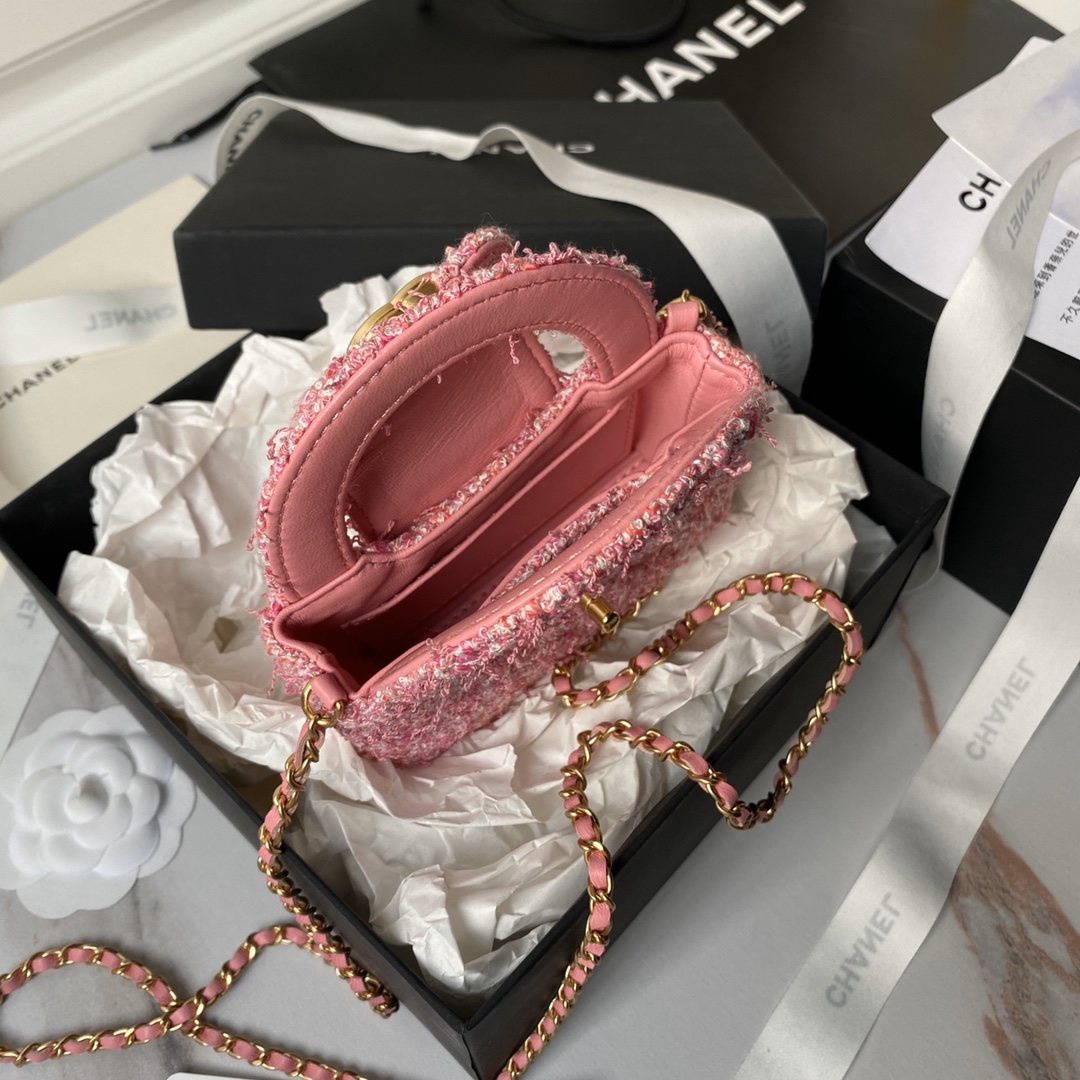 CHANEL 24p Woolen Pink Handbag AP3435 12cm