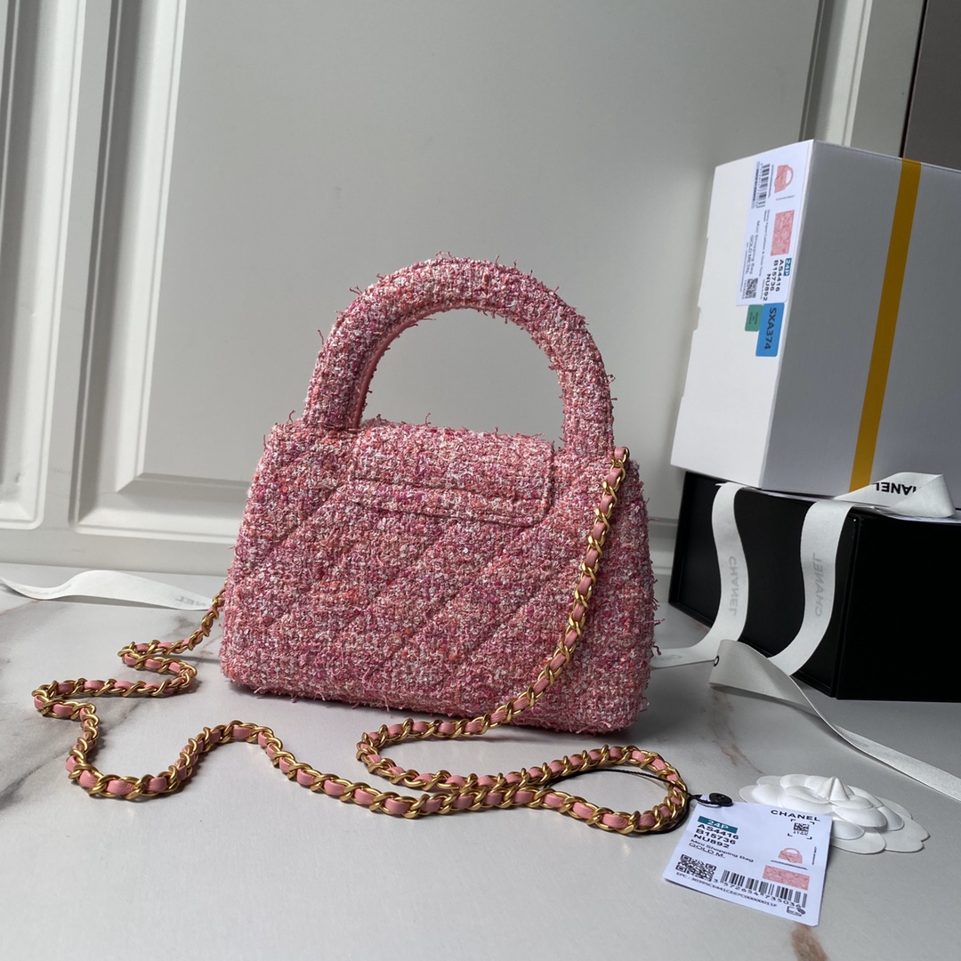 CHANEL 24p Woolen Pink Handbag AS4416 19x13x7cm